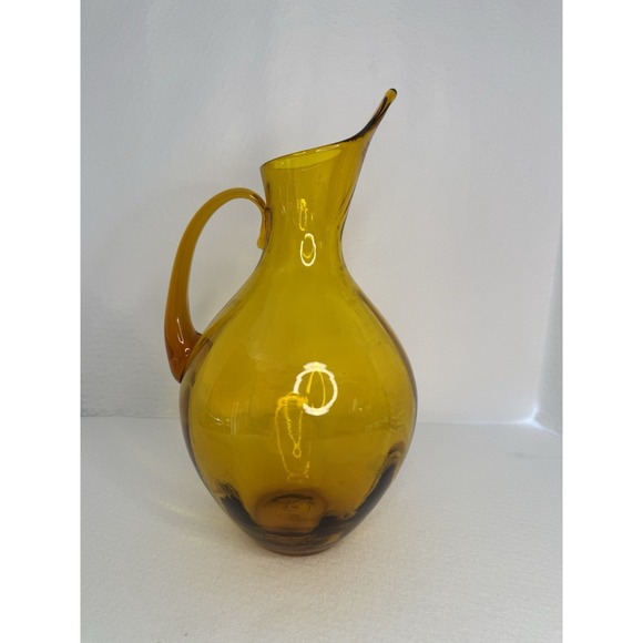 VTG Blenko 991 Winslow Anderson Hand Blown Optic Swirl Amber Yellow Pitcher 14" - Picture 3 of 8